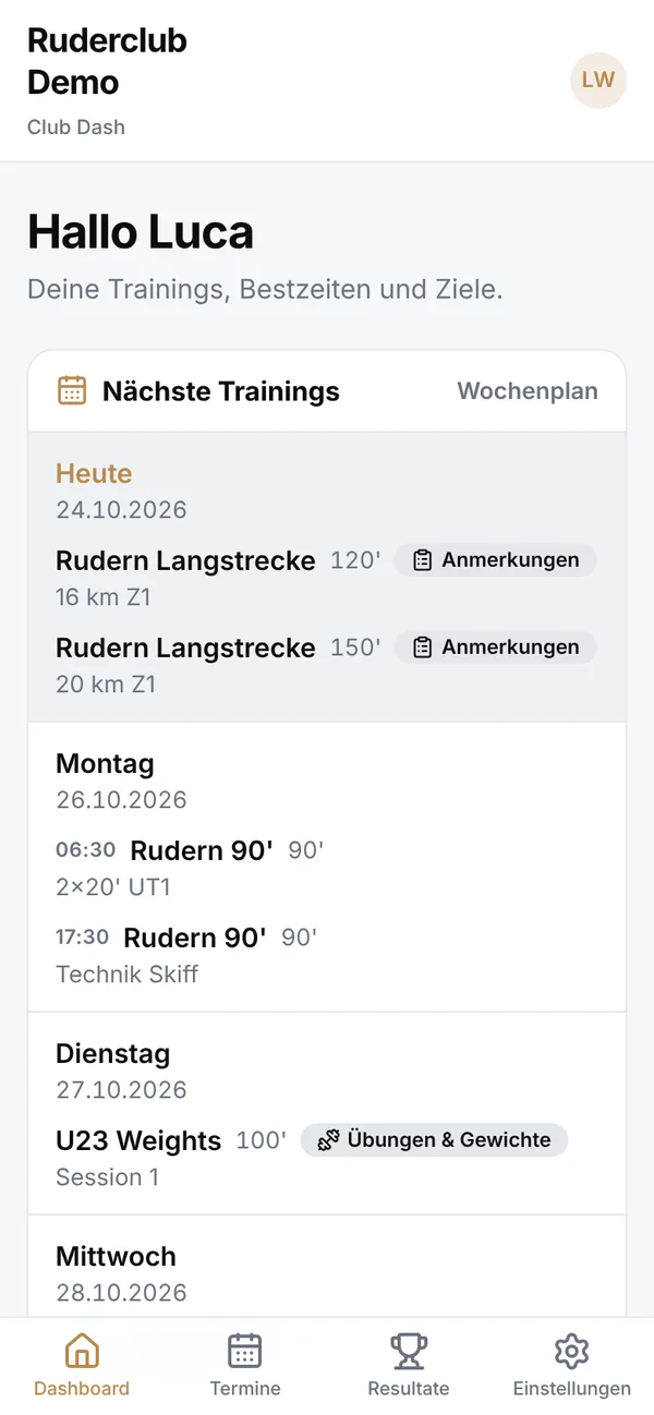 Startseite eines Athleten auf dem Handy